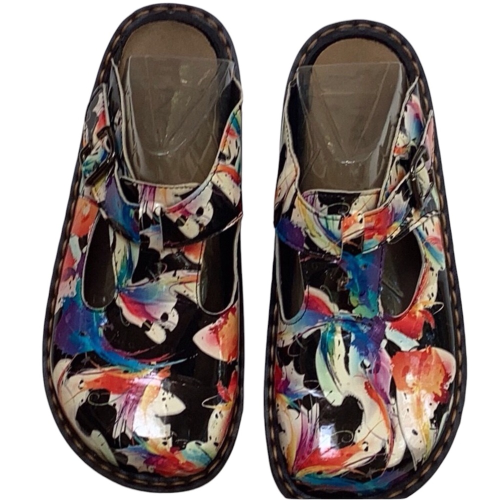 Ingaro Happy Multicolored Art Deco Mary Jane Slip On Nursing Clog‎ 8.5 NWOT